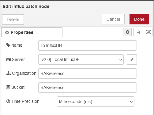 NodeRED select InfluxDB bucket