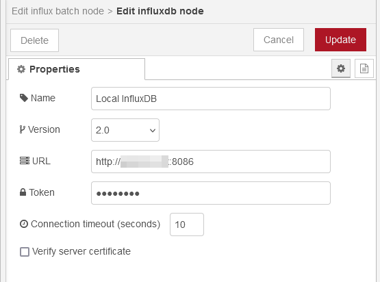 NodeRED add InfluxDB connection