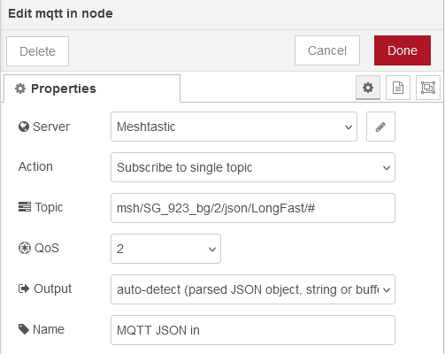 NodeRED MQTT subscription