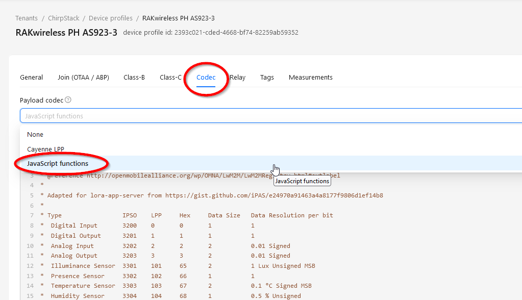 Add payload decoder in Chirpstack