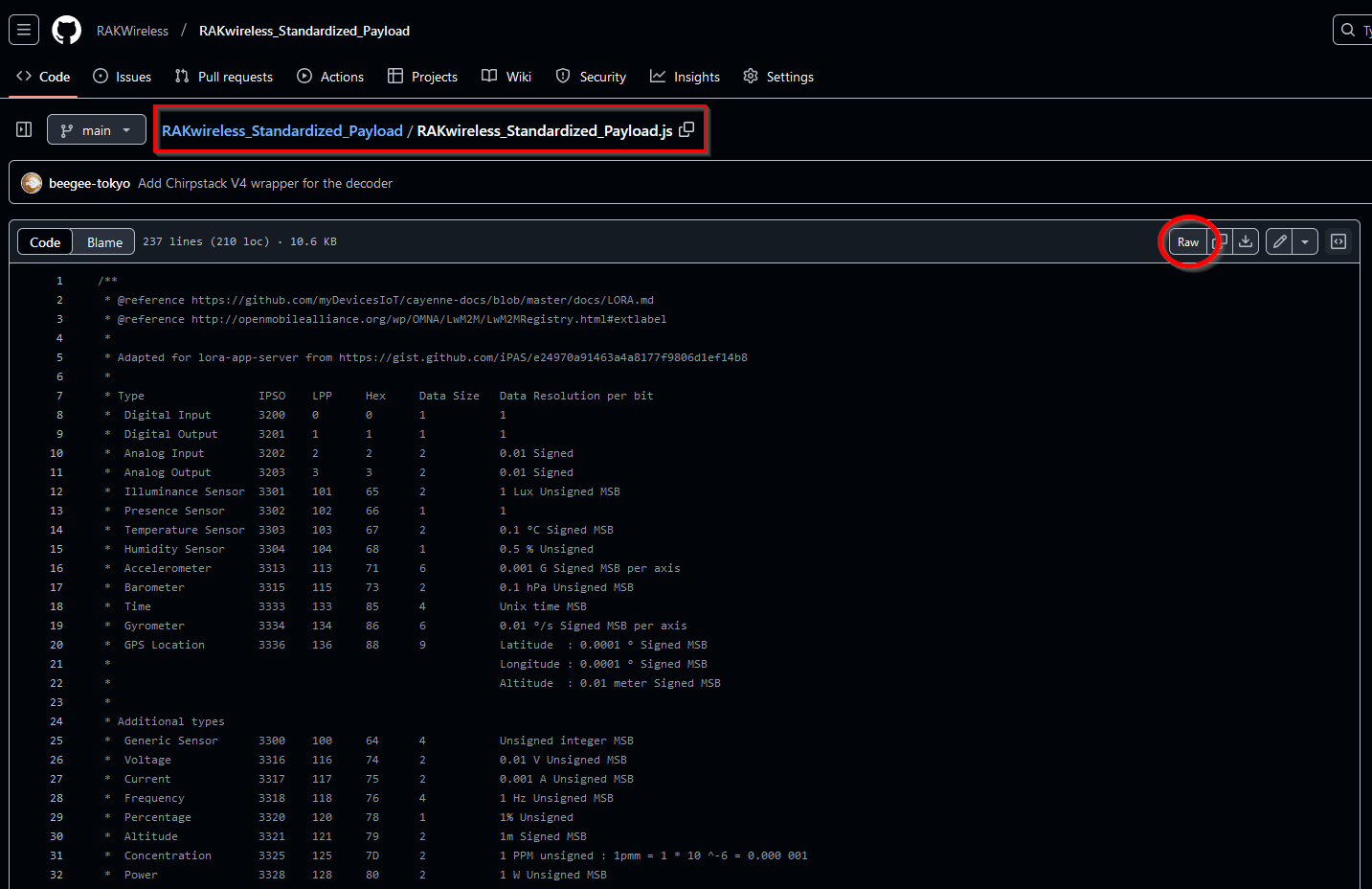 Get payload decoder for Chirpstack