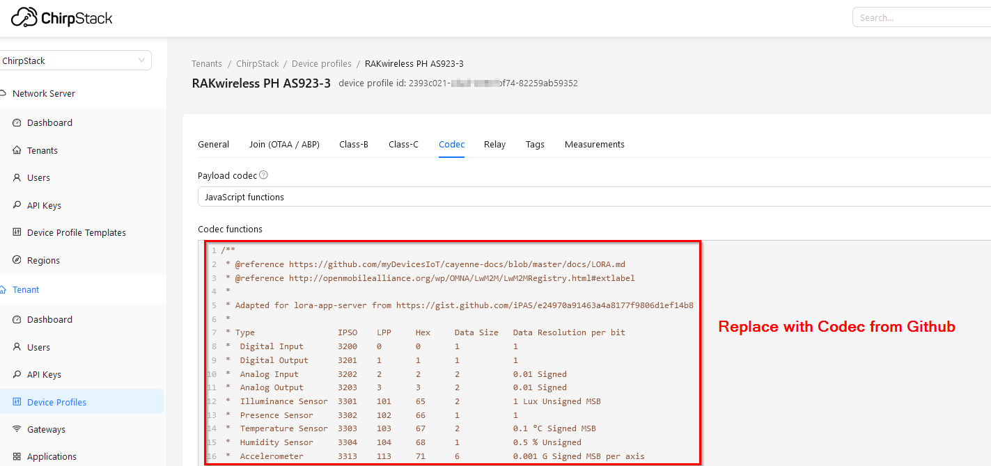 Get payload decoder for Chirpstack