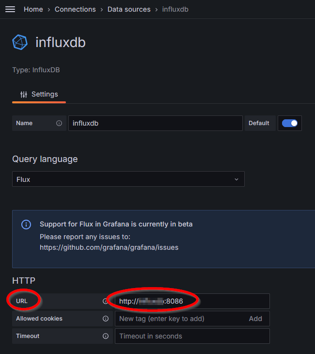 Grafana influxDB Connection